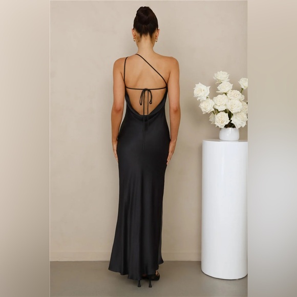 Hello Molly Dresses & Skirts - Hello Molly The Evangeline One Shoulder Satin Maxi Dress Black